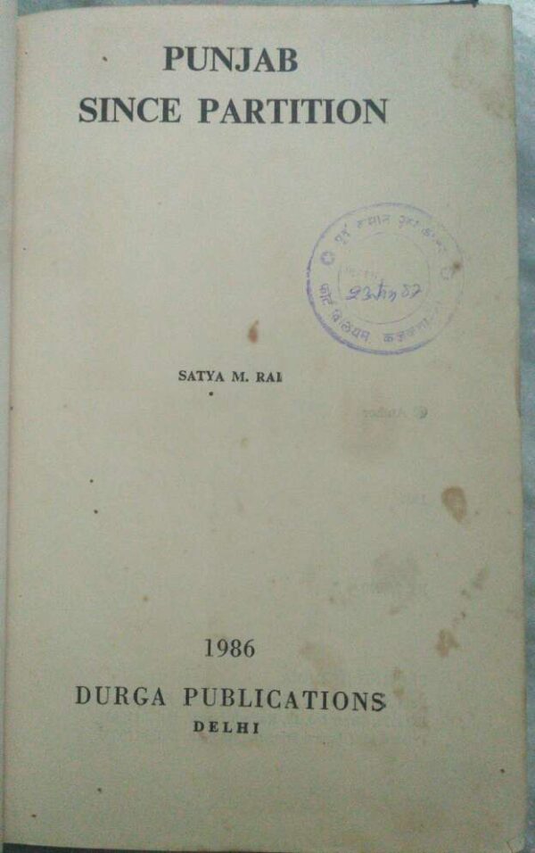 Punjab Since Partition -Satya M. Rai