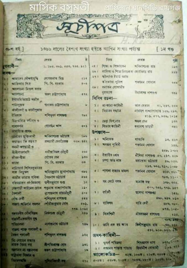 মাসিক বসুমতি ১৩৬৬,বৈশাখ-আশ্বিন